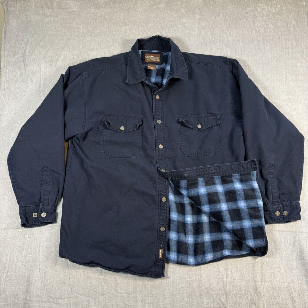 Levis Shirt Jacket Mens XXL Navy Fleece Lined Plaid Button Up Shacket Chore - Picture 1 of 8